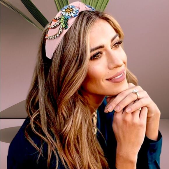 SPARKLY BLUE CRYSTAL PADDED RHINESTONES HEADBAND - Picture 3 of 3